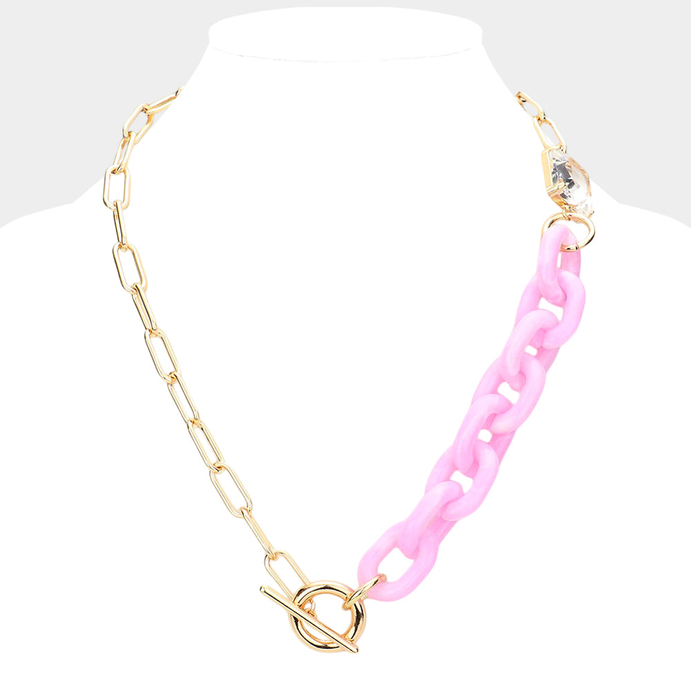 Square Stone Open Oval Resin Link Toggle Necklace | Madeline Love