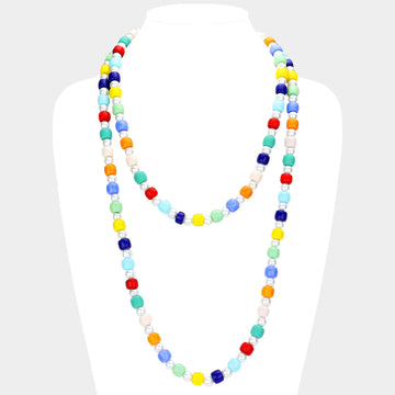 Madeline Love Multi Colorful Bead Pointed Pearl Double Layered Bib Necklace - Necklaces