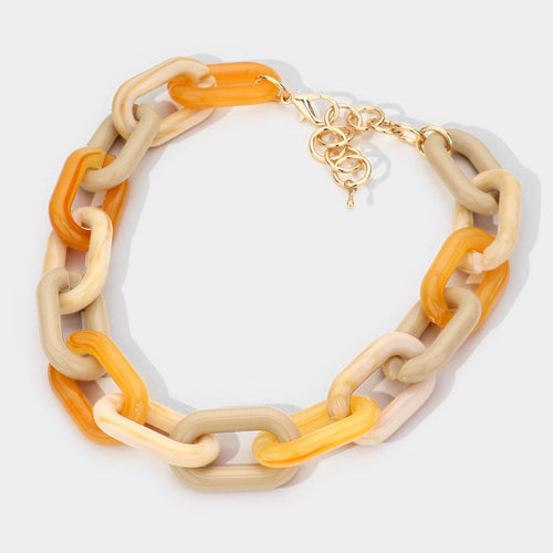 Acetate Link Chain Chunky Necklace - Neutral