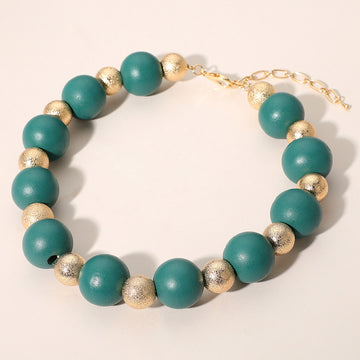 Madeline Love Green Bold Wooden Textured Metal Ball Beaded Statement Necklace - Necklaces