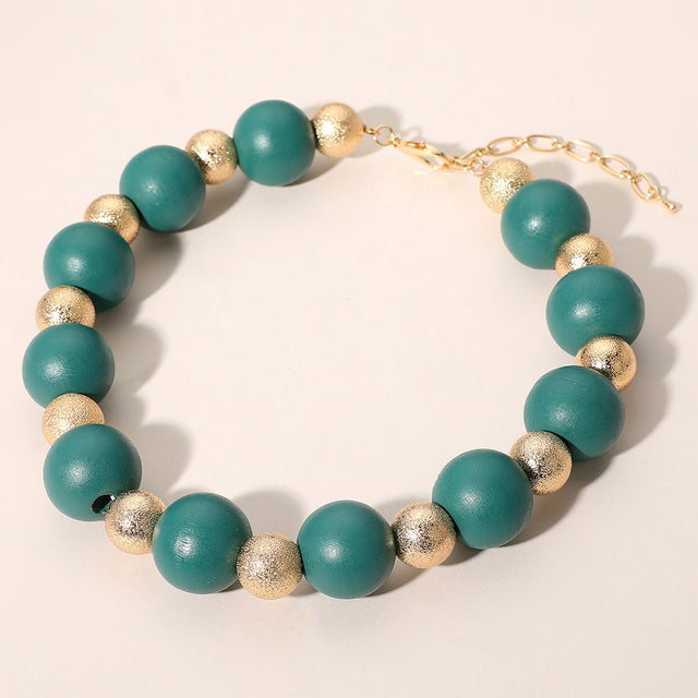 Madeline Love Green Bold Wooden Textured Metal Ball Beaded Statement Necklace - Necklaces