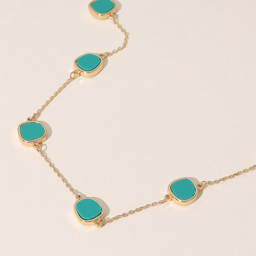 Pebble Link Station Necklace - Turquoise