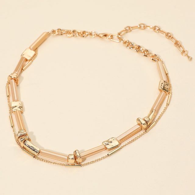 Madeline Love Neutral Bar Metal Charm Beaded Layered Necklace