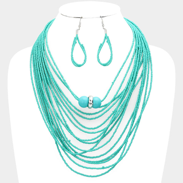 Madeline Love Turquoise Seed Beaded Bib Necklace - Necklaces