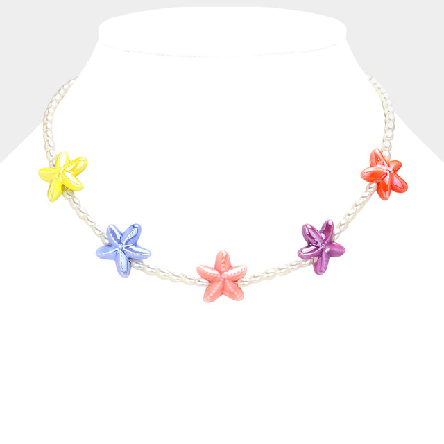 Multi Starfish Charm Station Pearl Necklace