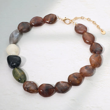 Madeline Love Brown Bold Resin Nugget Beaded Statement Necklace - Necklaces