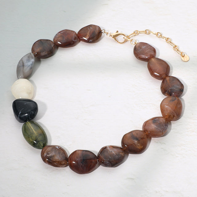 Madeline Love Brown Bold Resin Nugget Beaded Statement Necklace - Necklaces