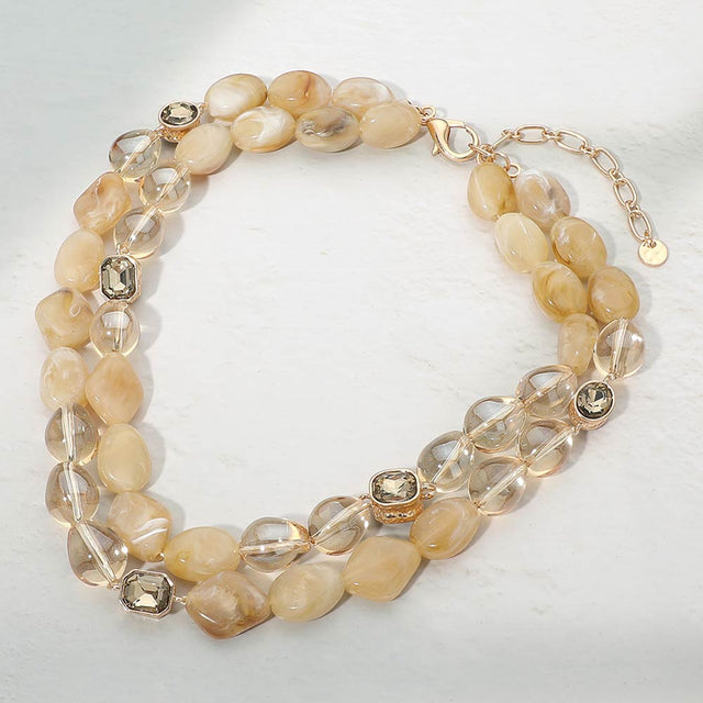 Madeline Love Neutral Bold Layered Marbled Pebble Faceted Beaded Necklace