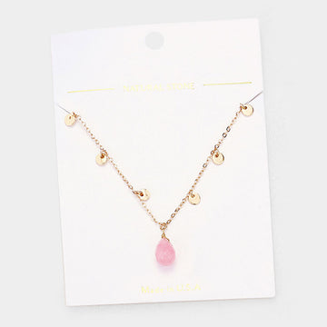 Madeline Love Gold, Pink Teardrop Pendant Metal Disc Necklace - Necklaces