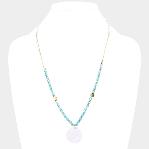 Mother of Pearl Pendant Faceted Beaded Adjustable Necklace - TQ-CRM