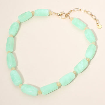 Madeline Love Mint Chunky Rectangular Marbled Resin Beaded Statement Necklace - Necklaces