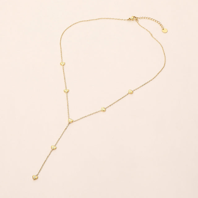 Madeline Love Clear, Gold Stainless Steel Stone Pave Heart Charm Station Y Lariat Necklace