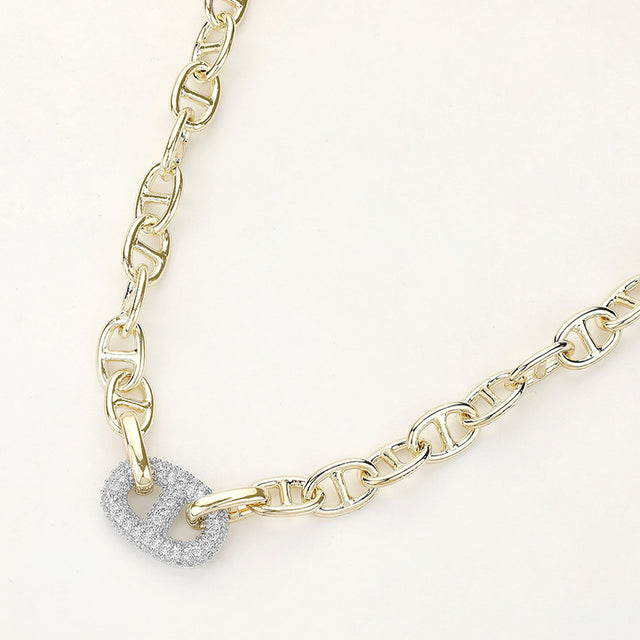 Madeline Love Two Tone 14K Gold Plated CZ Stone Paved Mariner Link Accented Necklace