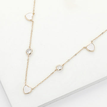 Enamel Heart Stone Bezek Station Necklace - Cream Gold - Necklaces
