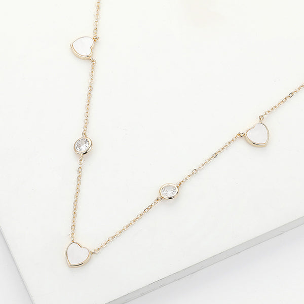 Enamel Heart Stone Bezek Station Necklace