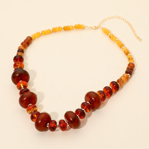 Women's Chunky Marbled Round Beaded Statement Necklace - Dark Brown