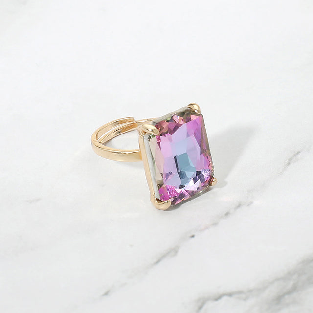 Madeline Love AB, Lavender Bold Emerald Cut Stone Cluster Accent Adjustable Ring - Jewelry