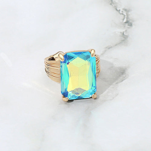 Women's Emerald Cut Stone Adjustable Ring - AB, Blue