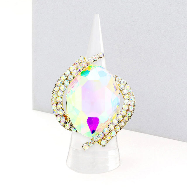 Madeline Love AB, Gold Oval Crystal Centered Stretch Ring