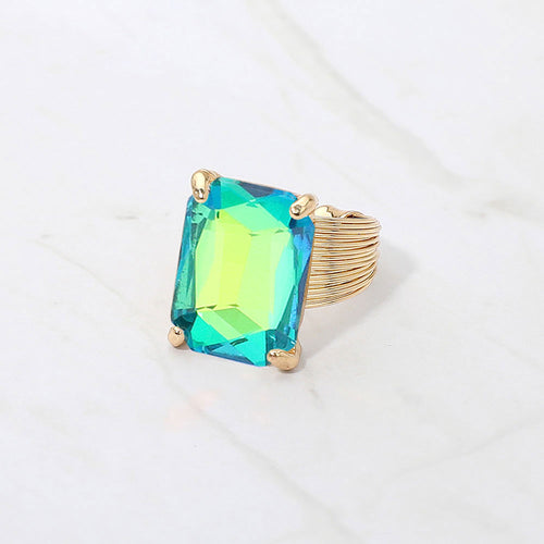 Women's Emerald Cut Stone Adjustable Ring - AB, Green