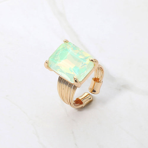 Women's Emerald Cut Stone Adjustable Ring - Mint, Opal