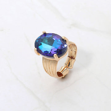 Madeline Love Blue, Gold Oval Cut Stone Adjustable Ring - Jewelry
