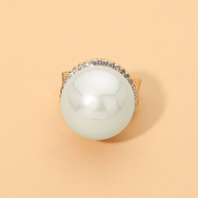 Madeline Love Gold, White Oversized Pearl Accent Stretch Statement Ring