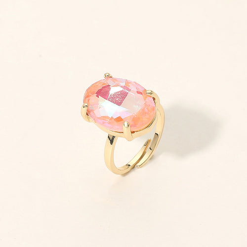 Women's Bold Oval Stone Cluster Accent Adjustable Ring - AB, Pink