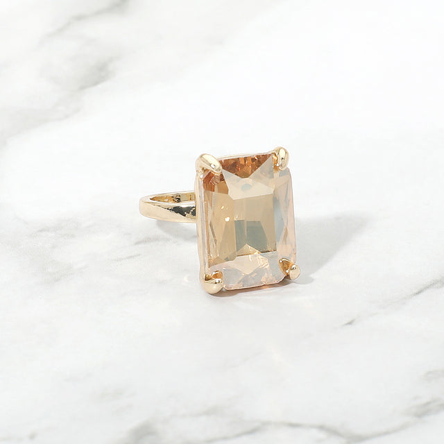 Madeline Love AB, Gold, Topaz Bold Emerald Cut Stone Cluster Accent Adjustable Ring