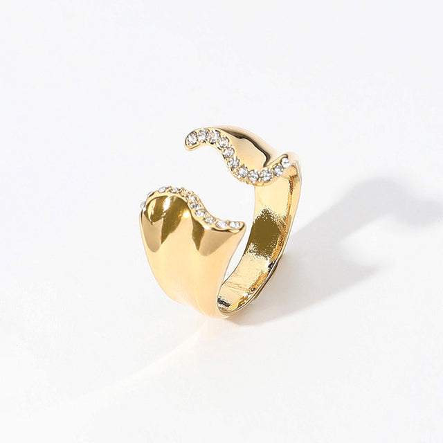 Madeline Love Gold Sterling Silver Dipped Hypoallergenic Stone Paved Wavy Tip Ring