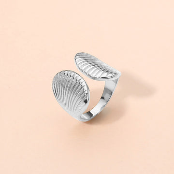 Madeline Love Rhodium SECRET BOX_Stainless Steel Textured Shell Adjustable Ring - Jewelry