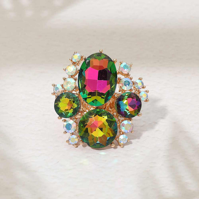 Madeline Love Gold, Vitrail Medium Oval Round Stone Cluster Statement Stretch Ring - Hair Accessories