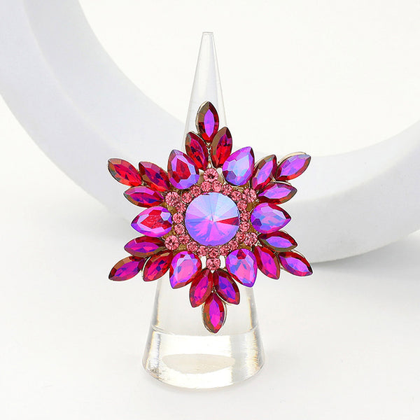 AB Fuchsia, Round Marquise Stone Embellished Snowflake Stretch Ring