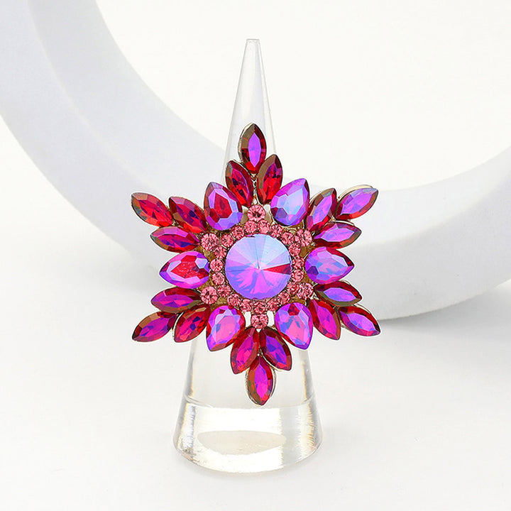 AB Fuchsia, Round Marquise Stone Embellished Snowflake Stretch Ring
