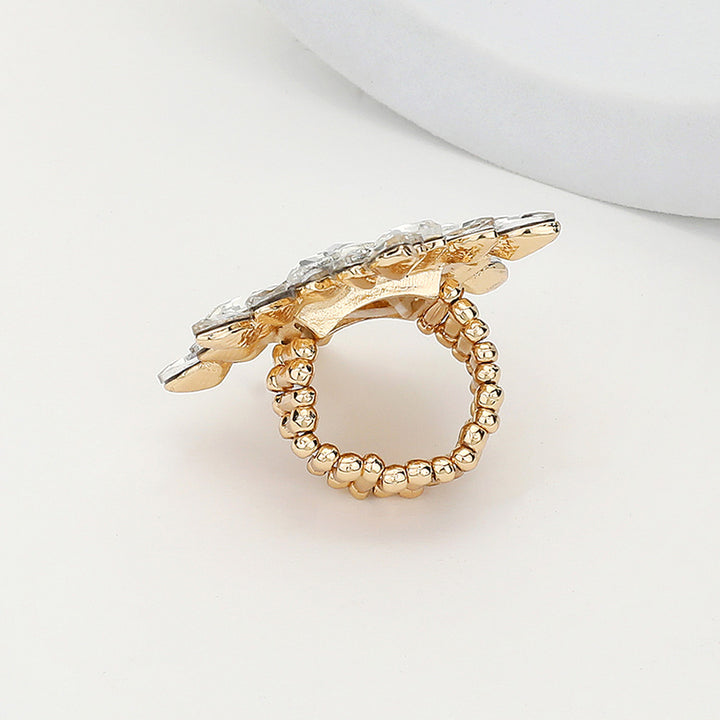 AB Fuchsia, Round Marquise Stone Embellished Snowflake Stretch Ring