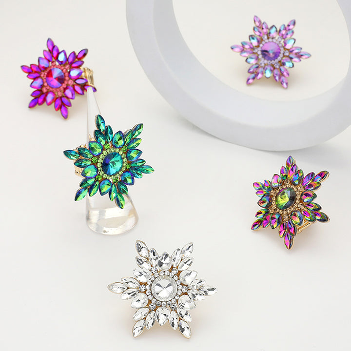 AB Fuchsia, Round Marquise Stone Embellished Snowflake Stretch Ring