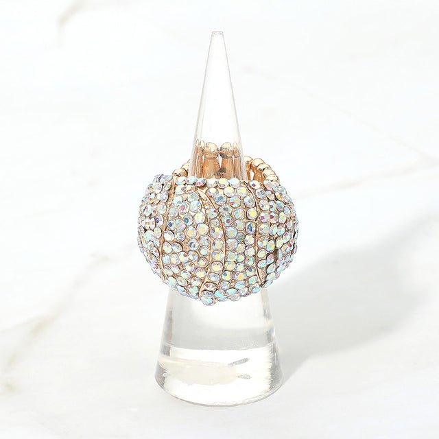 Madeline Love AB, Gold Rhinestone Pave Dome Stretch Ring