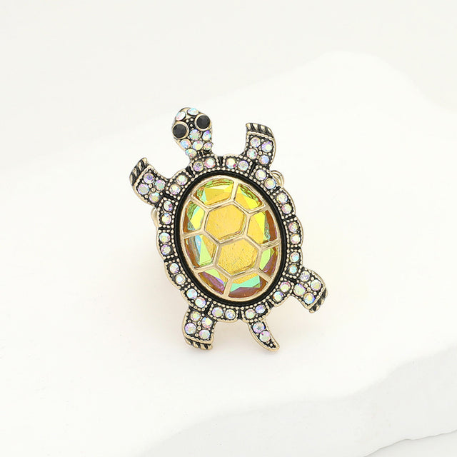 AB, Antique Gold Stone Embellished Sea Turtle Stretch Ring