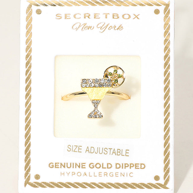 Madeline Love Gold SECRET BOX_Genuine Gold Dipped Stone Pave Cocktail Glass Accent Adjustable Ring - Hair Accessories