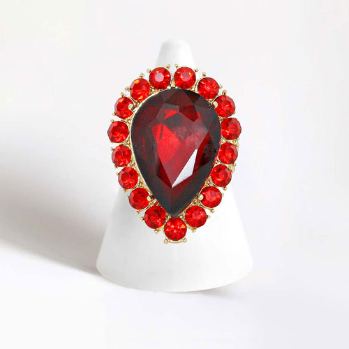 Women's Crystal Rhinestone Teardrop Stretch Cocktail Ring - Gold, Red