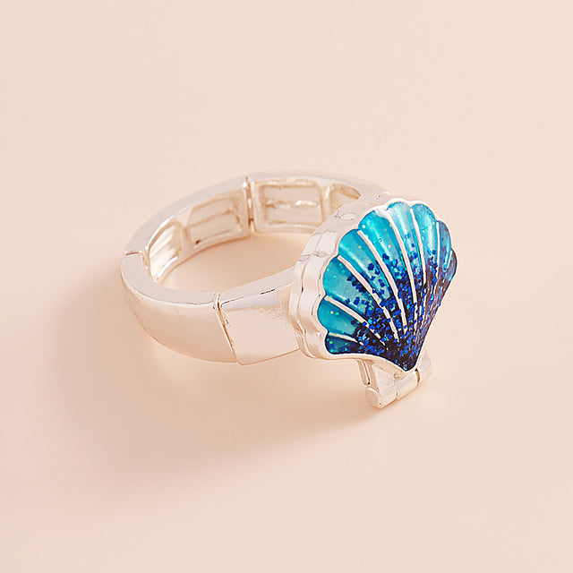 Blue Enamel Seashell Locket Stretch Ring