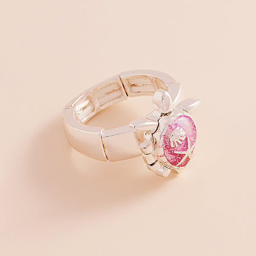 Enamel Sea Turtle Locket Stretch Ring - Pink