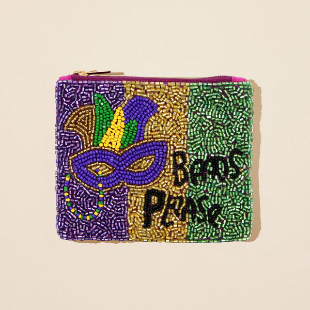 Multi Beads Please Message Mardi Gras Mask Seed Beaded Mini Pouch Bag