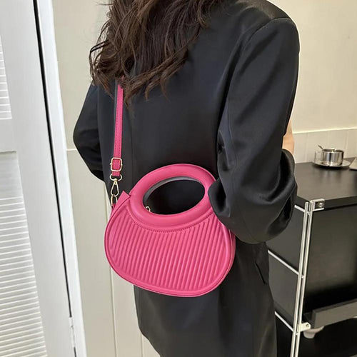 Half Moon Small Shoulder Bag / Crossbody Bag - Fuchsia