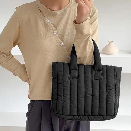 Quilted Padded Hand Bag / Tote Bag - Black