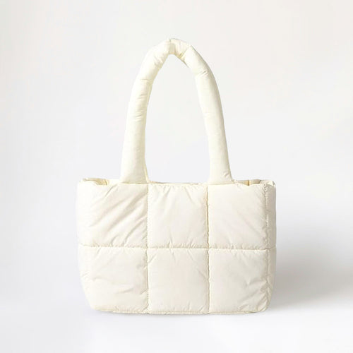 Quilted Padded Shoulder Bag / Tote Bag - White
