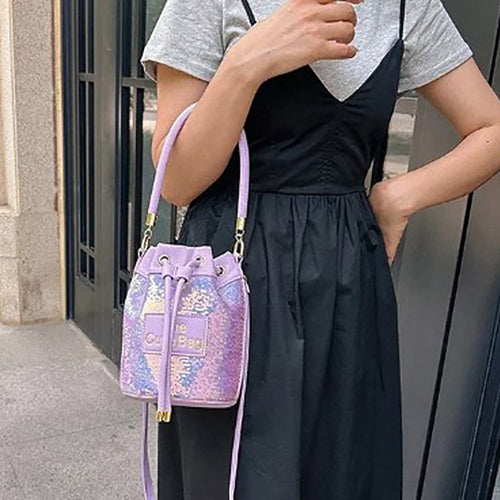 Faux Leather THE CUTE BAG Message Sequin Crossbody Bucket Bag - Lavender
