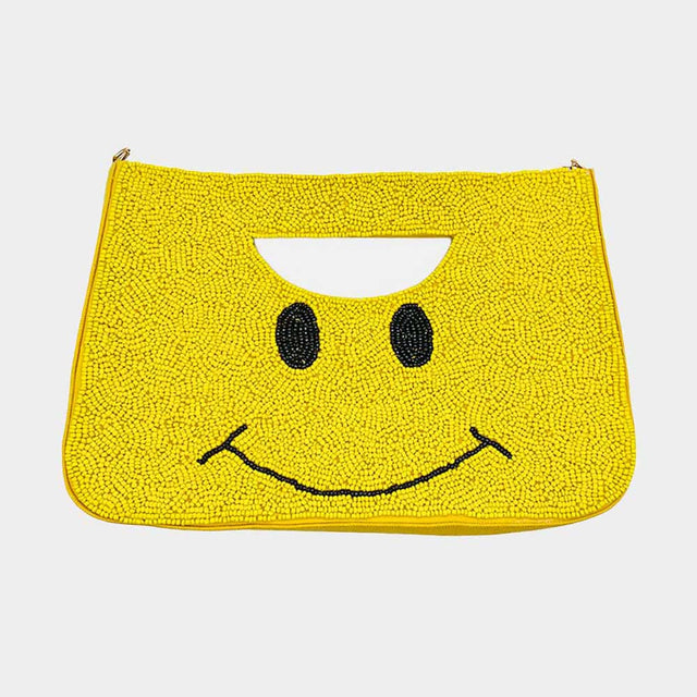 Madeline Love Yellow Smile Pointed Seed Beaded Tote / Crossbody Bag - Bags & Wallets