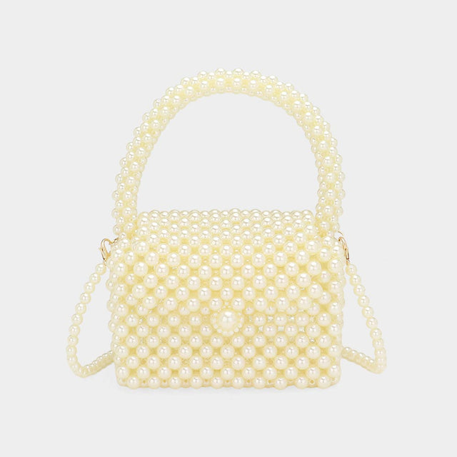 Madeline Love Cream Pearl Beaded Mini Top Handle Handbag / Crossbody Bag - Bags & Wallets