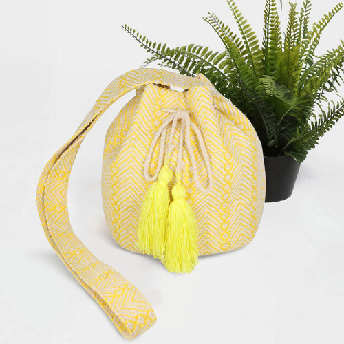 Geometric Pattern Bucket Bag - Yellow